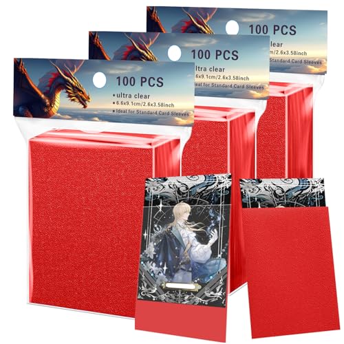 300ct MTG Card Sleeves for Trading Cards, Red Color Soft Standard Size Matte Sleeves - Compatible with Square Enix TCG, Arkham Horror, Final Fantasy, Lorcana Card Protectors Deck Sleeves (Red) - color: Red