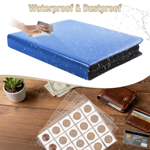 BYSTER Coin Collection Book, 30 Pack 600 Pockets Coin Sleeves, Faux Leather Coin Collection Holder Album, Coin Collection Organizer Storage Box Case (Coin Flips Not Included), Blue - color: Blue
