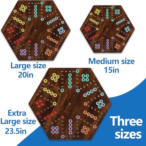 Wahoo Board Game-23.6 Inches Game Board for 4 and 6 Players | solid wooden wahoo marble board game with marbles and dice; fit party game night and indoor group entertainment - color: Extra Large, Flame