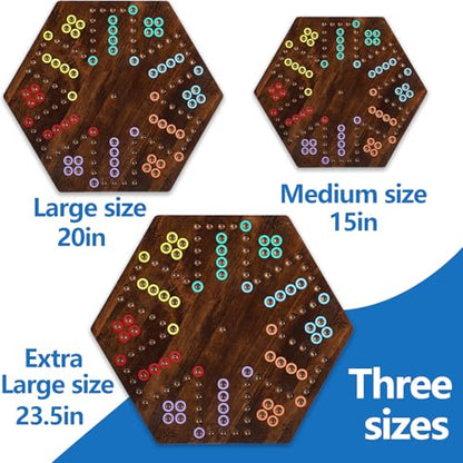 Wahoo Board Game-23.6 Inches Game Board for 4 and 6 Players | solid wooden wahoo marble board game with marbles and dice; fit party game night and indoor group entertainment - color: Extra Large, Flame