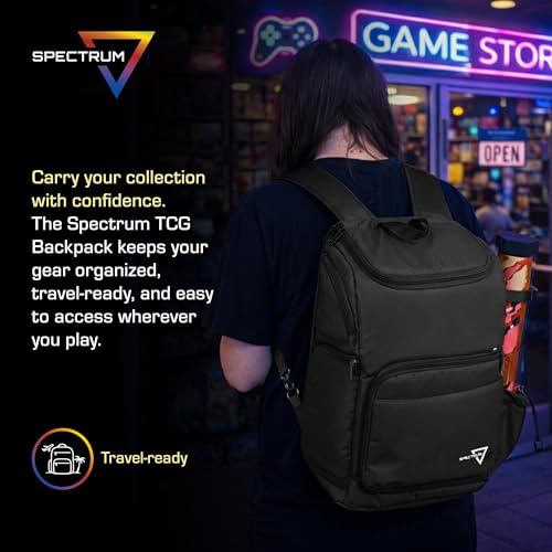 BCW Spectrum TCG Backpack | Holds 7–9 Prism Deck Cases | Configurable Storage for Cards & Gear | Playmat Strap & Side Pocket | Durable & Travel-Friendly Design | Black - color: Black