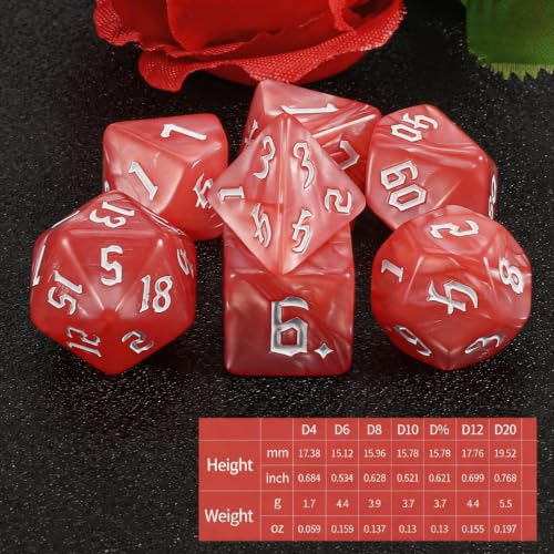 QMAY DND Dice Set -D&D Polyhedral Dice (7 Pcs) for Dungeons and Dragons (Pink and White) - color: Pink and White
