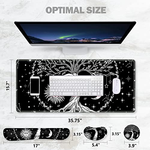 ToLuLu Extended Gaming Mouse Pad, Memory Foam Keyboard Mouse Wrist Rest | Ergonomic Support Set, Large Desk Mat with Stitched Edges, Non-Slip Base Mousepad for Home Office Game and Study, Moon & Sun - color: Moon & Sun