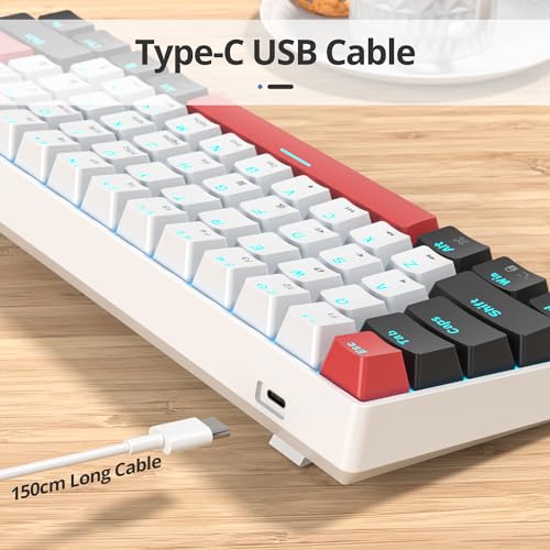 surmen 60% Mechanical Gaming Keyboard with Linear Red Switch, Wired Mini Compact Keyboard 60 Percent Backlit for Laptop Desktop PC Gamers （61 White-Ice Blue） - color: 61 White-Ice Blue