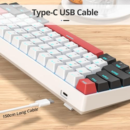 surmen 60% Mechanical Gaming Keyboard with Linear Red Switch, Wired Mini Compact Keyboard 60 Percent Backlit for Laptop Desktop PC Gamers （61 White-Ice Blue） - color: 61 White-Ice Blue