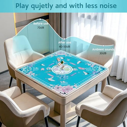 Blue Mahjong Mat for Table, American Mahjong Mat with Rules, 31.5''x31.5'' | Non-Slip & Noise Reduction Mah Jongg Gift with Carrying Bag for Poker, Board Games, Dominoes, Cards & Tile Games - color: Lake Blue