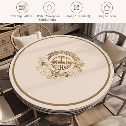 Round Mahjong Table Mat with Carrying Bag, Anti Slip Noise Reduction Table Cover Foldable Game Mat for Tiles Board Poker Dominoes Game(Beige,23.62x23.62 in) - color: Beige, size: 23.62x23.62 in