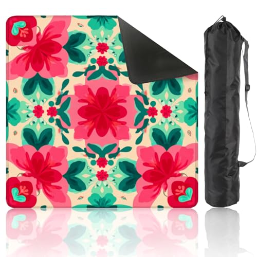 Mahjong Mat 31.5" x 31.5" Floral Vibrant Red Green Blooms Cream Non-Slip Noise Reduction Mahjong Tiles Table Cover for Dominoes Poker Card Board and Tile Games - color: Color2