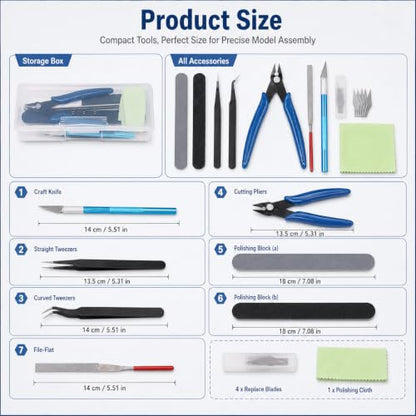 9Pcs Model Tools Kit Hobby Building Tools Craft Set, with Portable Case for Model Building, Assembly and Maintenance,Assembling Miniatures Mecha Car Model Building - color: 9pcs