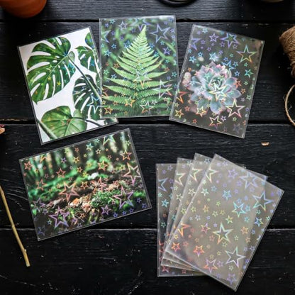 HFATMOS 300 Pcs Photocard Sleeves Laser Flashing Holographic Card Protector | Dustproof Card Sleeves for Mini Photos Credit Name Trading Cards Album Photo Cards, Big Stars Pattern - color: Big Stars Pattern