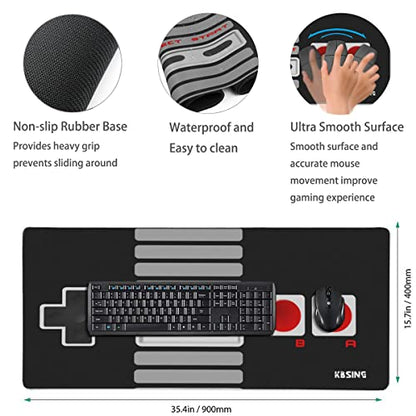 Gaming Mouse Pad - Extended Keyboard Mouse Pad Mat, Large PC Laptop Game Mouse Mat Huge Desk Pad with Stitched Edges, Anti-Slip Rubber Base Mousepad, 35.5"x15.4"x0.1" (MPX-02)