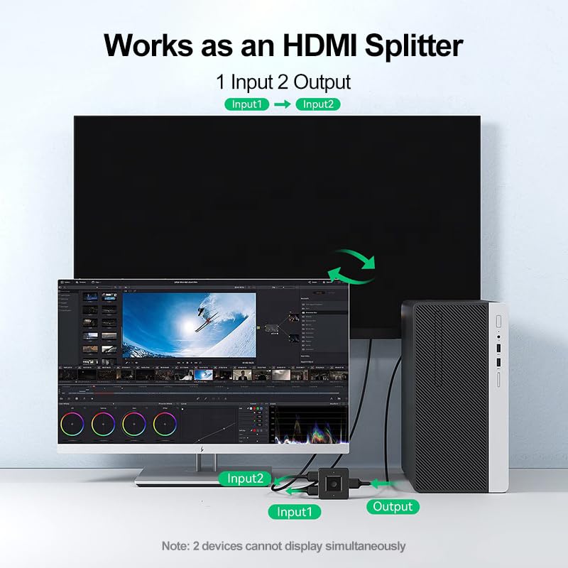 HDMI Switch 4k@60hz, BD&M Bidirectional HDMI Switcher 2 in 1 Out, Manual HDMI Hub Supports HD Compatible with Laptop PC Xbox PS5/4/3 Blu-Ray Player Fire Stick Roku and More
