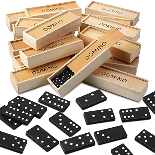 Hungdao 24 Pack Mini Dominos Set for Kids Adults Bulk Double 6 Dominoes 28 Tiles Wooden Traditional Board Games Double Six Standard Dominoes Party Favors Gifts Travel Family Games Toys with Wood Case