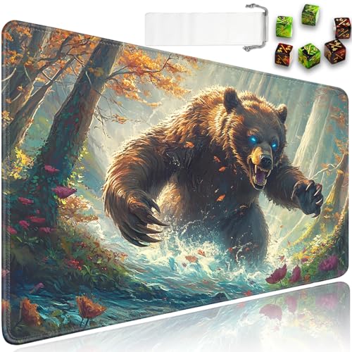 for MTG Game Playmat - 24 x 14 inches with Dices and Storage Bags, Non-Slip Base for TCG and Board Game Card Mats, Trading Card Games Mat, Raging Bear Pattern Collectible Card Playmats - color: Jv-playmat-p7-1-h216