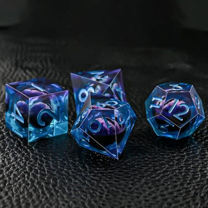 Resin Dice Set, Resin Edge Sharp for Dungeons & Dragons RPG, MTG Board Games with Gift Box (Purple and Blue Longan) - color: Purple and Blue Longan