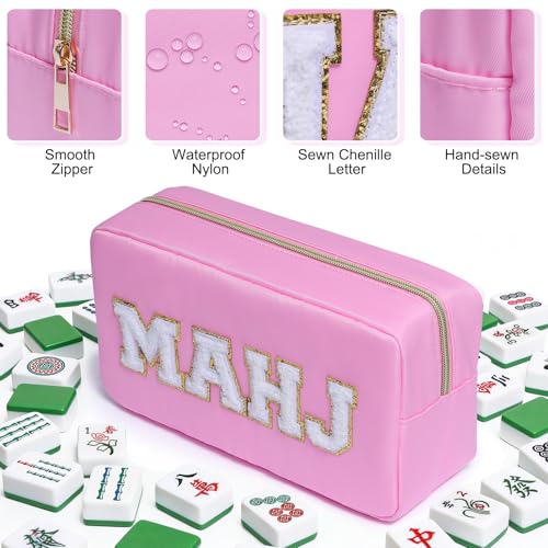 Mahjong Tile Bag Mahjong Bag with Zipper Travel Mahjong Carrying Case Storage Pouch Gifts for Mahjong Lovers Accessories - color: Pink-mahj