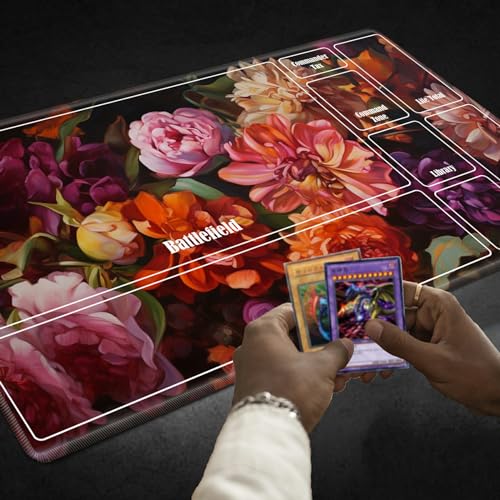 Board Game Mat TCG Playmat Plus 50 Pcs Card Sleeves, 24 x 14 inches Table Mats Games Mousepad with Zones Smooth Surface for MTG RPG CCG Trading Card Game Play Mats, Canvas Flower - color: Canvas Flower, size: Zone 1