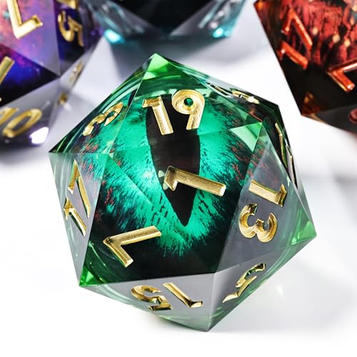 Mini Planet 50mm Chonk D20 Liquid Core Polyhedral Sharp Edge Handmade DND RPG Table Games Collectors Spining Dice - color: Dragon Eye Dice 1