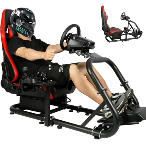 Dardoo G29 Racing Simulator Cockpit with Seat Fit for Thrustmaster T300RS, for Logitech G25 G27 G920 G923, for Fanatec, Ultra-Sturdy Alloy Steel Steering Wheel Stand,Without Wheel,Pedal & Handbrake