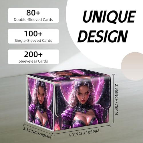 Trading Card Storage Box, Holds 100+ for MTG Cards, PU Leather with Magnetic Closure, Dark Fallen Angel Fantasy Durable Deck Box for Magic the Gathering, Trading Card Games - color: Dark Fallen Angel Fantasy