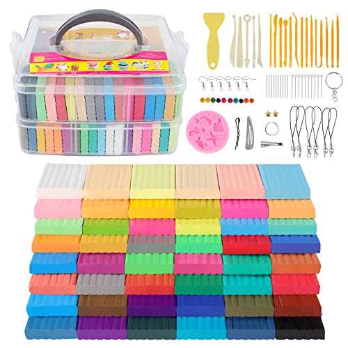 Cyajm 50 Colors Oven Bake Polymer Clay Kit, DIY Jewelry Crafts & Home Decor | 50 colors soft oven bake clay. Easy to shape. For jewelry, home decor, school art projects. For adults and beginners - color: 50-2