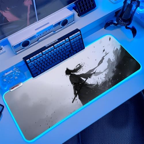 JMIYAV White RGB Gaming Mouse Pad 31.5x12 Inch PC XL Large Extended Glowing Led Light Up Desk Pad Non-Slip Rubber Base Computer Cute Mousepad Mat Desk Accessories Gaming Setup Dark