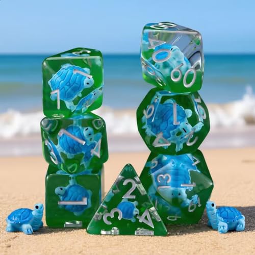 Resin D&D Dice Set, Blue Turtle DND Animal Polyhedral Dice for Dungeons and Dragons, RPG, MTG DND 7-DIE (D4, D6, D8, D10, D12, D20, D%) for Ages 15 and Up - color: Blue Turtle