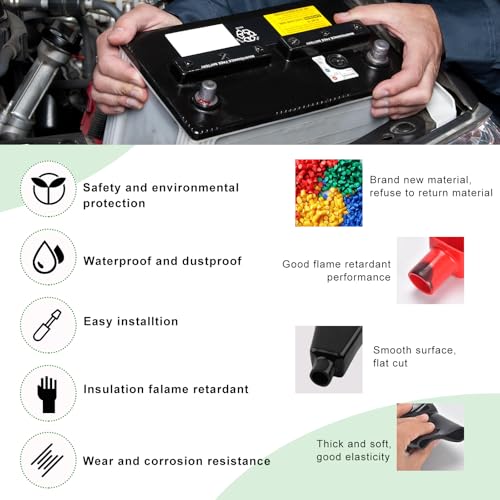 Yourkar 4 PCS Battery Terminal Covers, Soft PVC Insulating Flexible Battery Terminal Stud Caps, Anti-Flaming Positive & Negative Cable Battery Terminal Protector, Car Accessories - color: 4pcs