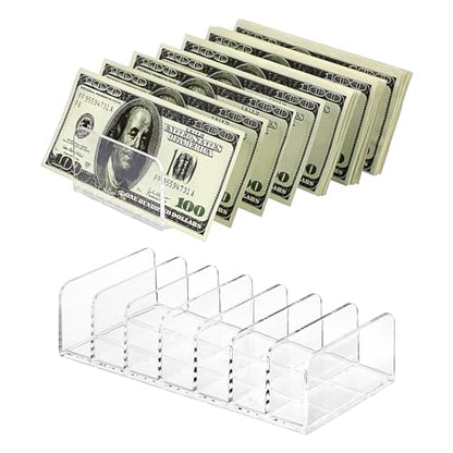 Hipiwe 2 Packs Mail Organizer Plastic Cash Tray for Desk - 7 Slots File Organizer Clear Desktop Bill Divider Holder for Paper Envelope Document Book Money Eyeshadow Makeup Palette