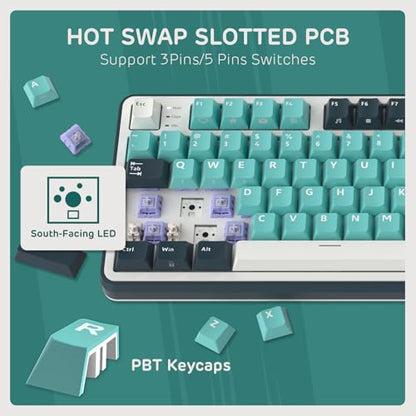 RK ROYAL KLUDGE S98 Wireless Mechanical Keyboard w/Smart Display & Knob | 96% RGB Wireless Gaming Keyboard BT/2.4G/USB-C, Hot Swappable Custom Keyboards, Creamy Sound Silent Computer Keyboard - color: Turquoise Green, size: Linear Silent Switch