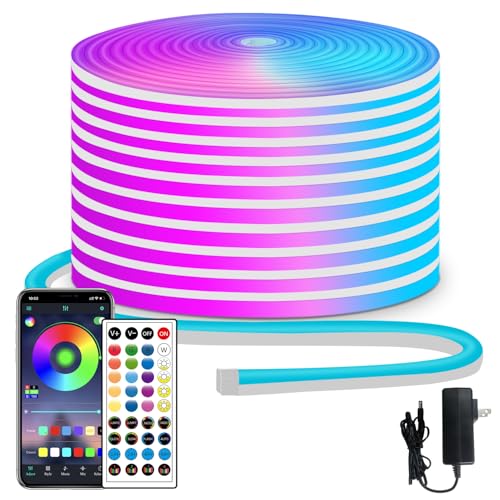 segrass 50ft RGB LED neon Rope Lights LED neon Strip Lights with Remote Control/APP Control IP65 24V Waterproof Flexible Neon LED Strip Lights,Led Lights for Bedroom Room Outdoors Décor - size: 50FT