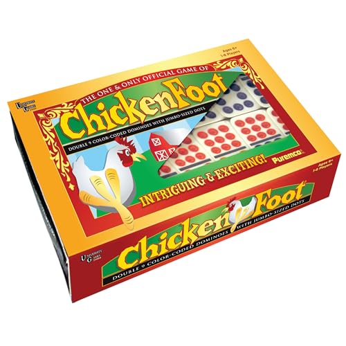 University Games, Chicken Foot Double 9 Color Dot Professional Size Dominoes, Classic Family Domino Game, 1 to 8 Players, Ages 6 and Up
