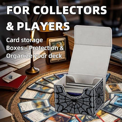 Trading Card Storage Box, Holds 100+ for MTG Cards, Premium PU Leather with Magnetic Closure, Spider Web Durable Deck Box for Magic the Gathering, Trading Card Games - color: Spider Web