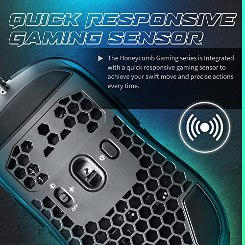 GUNMJO Gram DIY Honeycomb Shell Wired RGB Gaming Mouse, PC Gaming Mouse with 9 Buttons and Up to 10,000 DPI, Computer Mice for PC Gaming, Black Color
