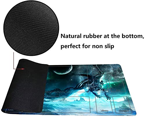 MTG Playmat, TCG Play Mat for RPG OCG 24 x 14 inches Trading Card Playmats with Storage Bag Smooth Rubber Surface Battle Game - color: Blue Dragon With Zones