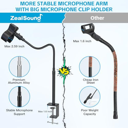 ZealSound Microphone Stand Gooseneck, 19-Inch Mic Arm Stand with Adjustable Microphone Clip Holder and 3/8" to 5/8" Screw Adapter for Blue Yeti Shure Fifine Podcast Streaming Gaming - size: 19-Inch