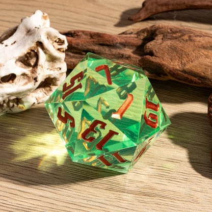 55mm 20 Sided DND Dice, Giant D20 D&D Polyhedral Dice Large D20 with Die Gift Box for D&D, RPG Table Games (Transparent Green) - color: Transparent Green Gold Number