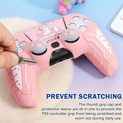 DLseego Protective Cover for PS5 Controller, Soft Silicone Ergonomic Anti-Slip Controller Case Skin with 2 PCS Thumb Stick Grip Caps and 1 PCS Touch Pad Sticker- Pink - color: Pink