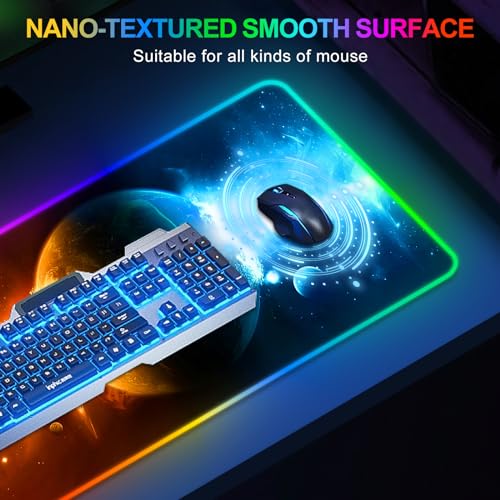 ARTSO RGB Gaming Mouse Pad Large, Extended LED Mouse Mat XXL 35.4x15.7 inch, 14 Lighting Modes, 2 Brightness, Non-Slip Rubber Base Mousepad Waterproof Keyboard Mat,Universe Space Starry Sky - color: Universe Space Starry Sky