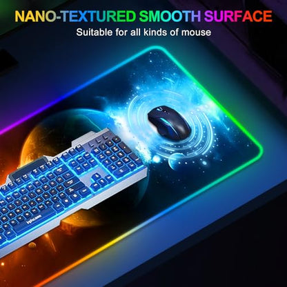 ARTSO RGB Gaming Mouse Pad Large, Extended LED Mouse Mat XXL 35.4x15.7 inch, 14 Lighting Modes, 2 Brightness, Non-Slip Rubber Base Mousepad Waterproof Keyboard Mat,Universe Space Starry Sky - color: Universe Space Starry Sky