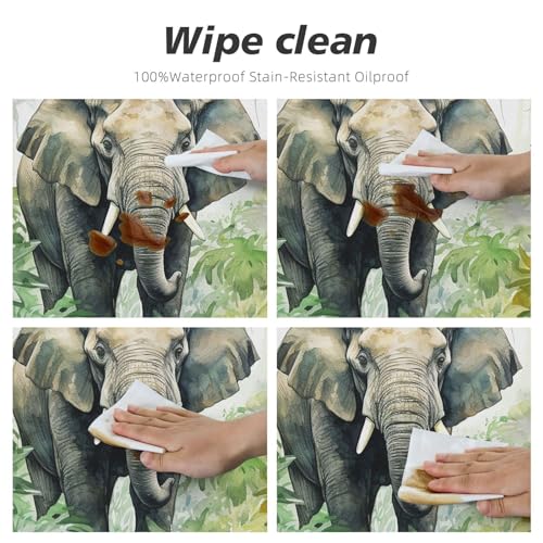 Famame Elephant Palm Leaves Jungle Round Fitted Tablecloth with Elastic Protector Table Kitchen Dinner Waterproof Oil-Proof Table Covers Fits 40"-44", Small - color: Elephant Palm Leaves Jungle, size: Small (40"-44")