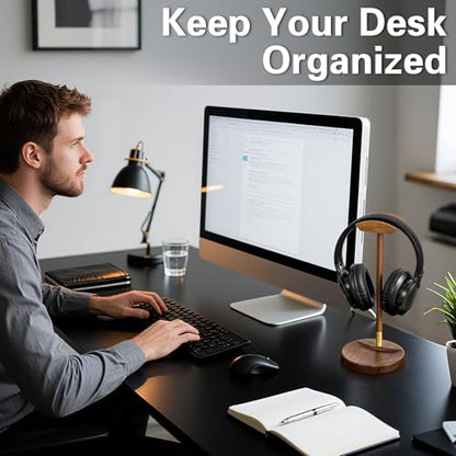 Headphone Stand for Desk, Solid Wood Headset Hanger Gaming Holder, Desktop Earphone Artful Functional Craftsmanship Stand for All Headsets with Solid Wooden Base