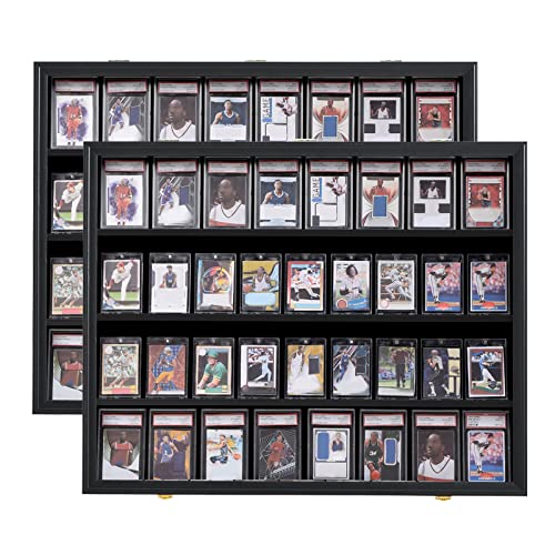 VERANI 36 Graded Sports Baseball Card Display Case Wall Mount Black 2PC | Lockable Trading Card Wall Cabinet,98% UV Block Acrylic Panel,Premium Wood Frame,Vertical Wall Mount Only - size: Large-Horizontal-Black-2Pack