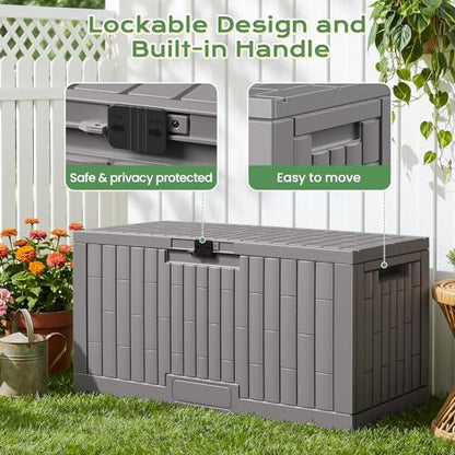 Jocoevol Deck Box 100 Gal, UV Resistant & Waterproof Outdoor Storage Box with Lock, Easy Assemble Storage Bins Container for Pool Patio Garden - size: 100Gal