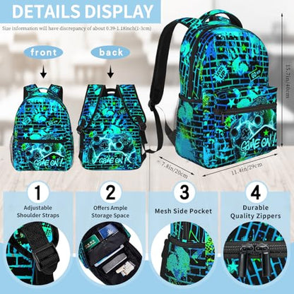 Backpacks For Boys Video Game Boys School Backpack for Kids Children Teens Elementary Middle School Students Bookbag Ages 6-18 Lightweight Travel Back Pack - color: Teal Game