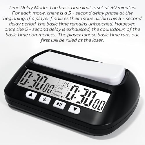 Digital Chess Clock, Professional Electronic Chess Timer with Alarm, Multifunction Portable Chess Clock with Countdown, Bonus, Delay Features, for International Chess Chinese Chess Board Go Game