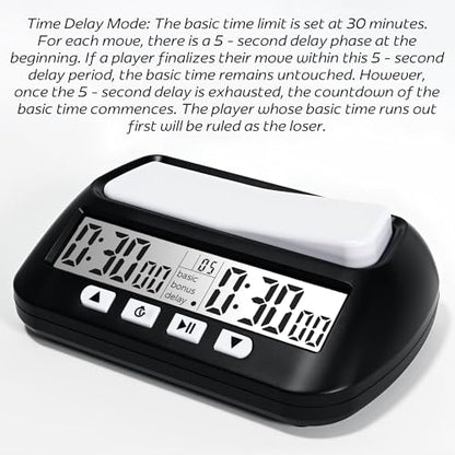 Digital Chess Clock, Professional Electronic Chess Timer with Alarm, Multifunction Portable Chess Clock with Countdown, Bonus, Delay Features, for International Chess Chinese Chess Board Go Game