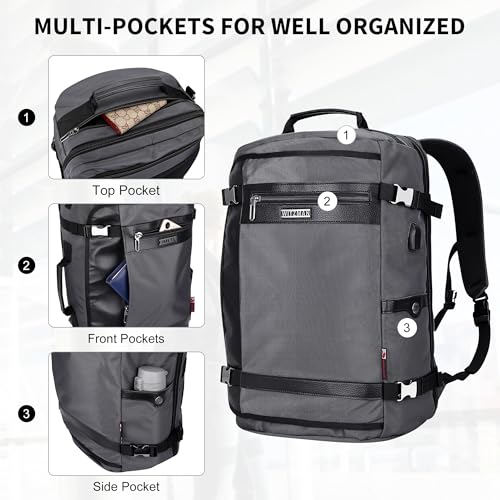 WITZMAN Travel Backpack for Men 40L Carry-on Luggage Bag USB Charging Port | Nylon Laptop Backpack Multi-pocket Fits 17 Inch, TSA Friendly Flight Approved, For Business Trip, Vacation, B686 Silvery Grey - color: Silvery Grey