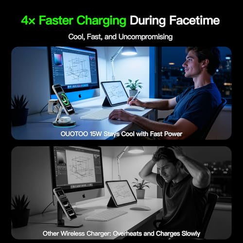 【Adjustable Blue Ambient Light】 Wireless Charger 3 in 1 for iPhone, Magnetic Charging Station for Apple Family,15W Fast MagSafe Charger Stand,for iPhone17-12-iWatch AirPods Series - color: Black
