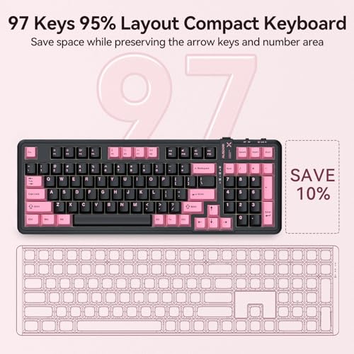 AUSDOM 98Pro Silent Wireless Mechanical Keyboard, Tri-Mode BT/2.4G/USB-C Hot Swappable Custom Quiet Keyboard with Backlit, Gasket Structure, PBT Keycaps,Pre-lubed Tactile Switches(Black & Pink-Silent) - color: Black & Pink
